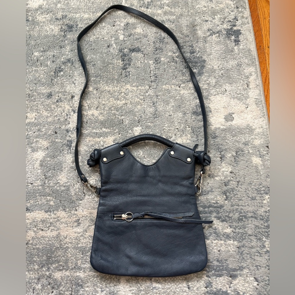 Pietro Alessandro New York Vintage Fold Over Leather Crossbody, Navy